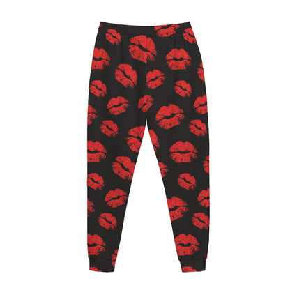Black And Red Lips Pattern Print Jogger Pants