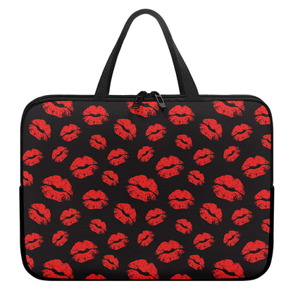 Black And Red Lips Pattern Print Laptop Sleeve With Handle