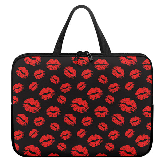 Black And Red Lips Pattern Print Laptop Sleeve With Handle