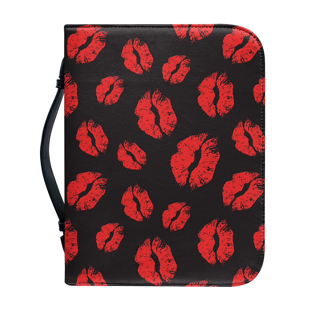 Black And Red Lips Pattern Print Leather Bible Cover