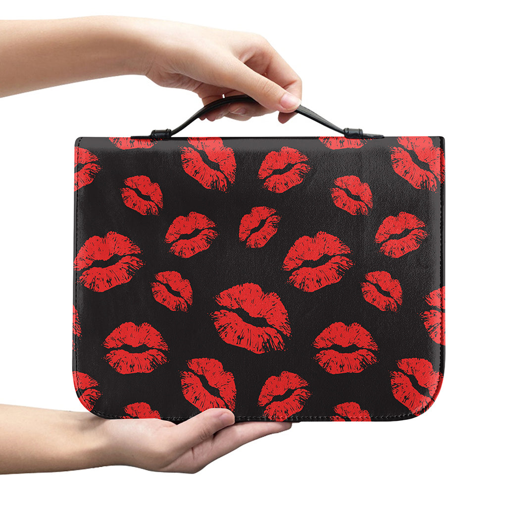 Black And Red Lips Pattern Print Leather Bible Cover