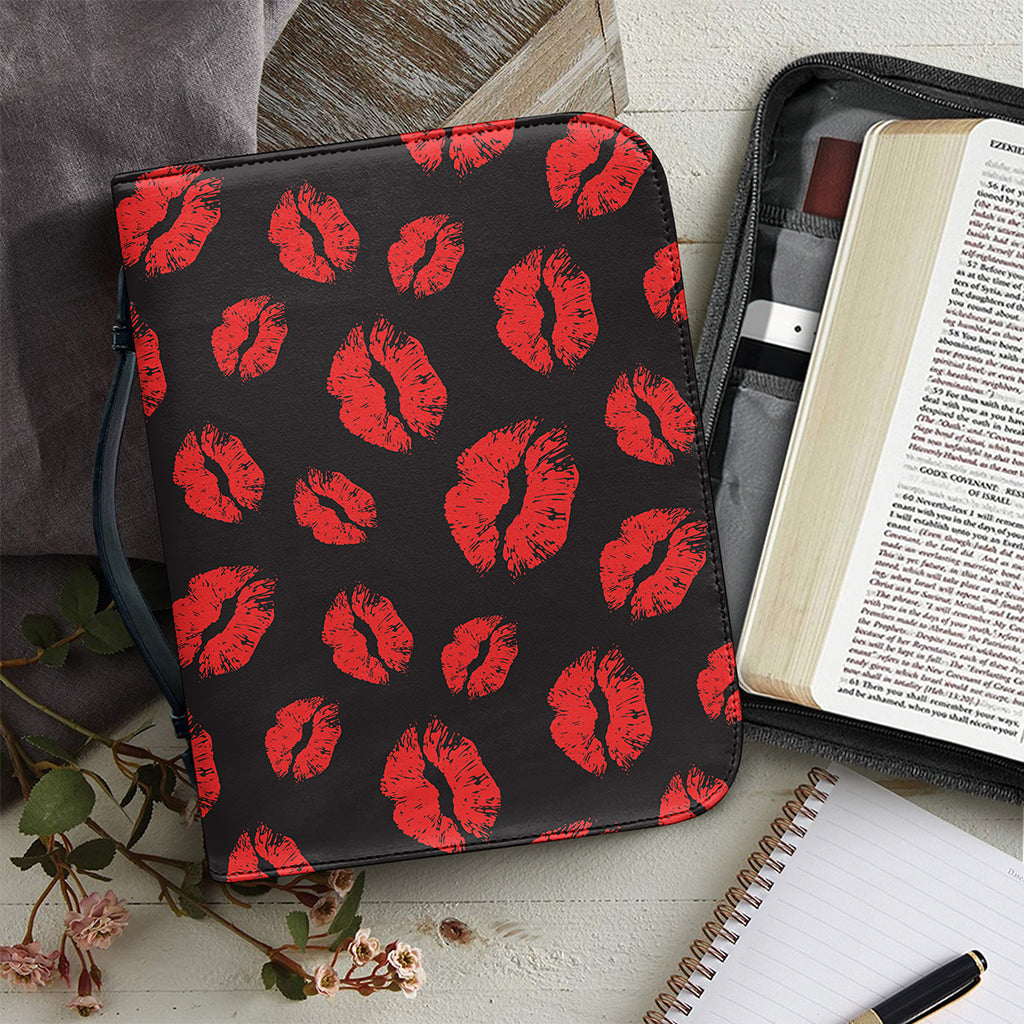 Black And Red Lips Pattern Print Leather Bible Cover