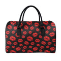 Black And Red Lips Pattern Print Leather Duffel Bag