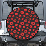 Black And Red Lips Pattern Print Leather Spare Tire Cover