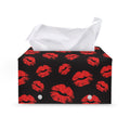 Black And Red Lips Pattern Print Leather Tissue Box Cover