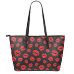 Black And Red Lips Pattern Print Leather Tote Bag