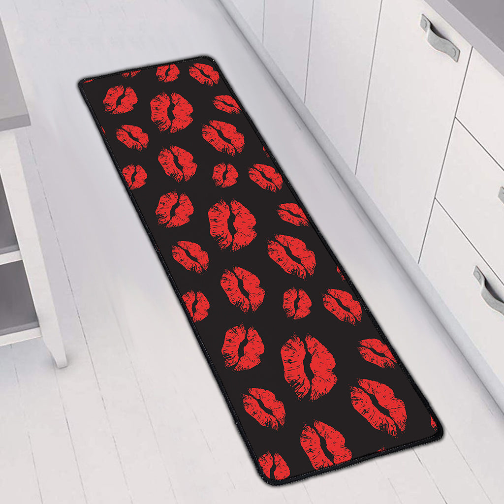 Black And Red Lips Pattern Print Long Kitchen Mat