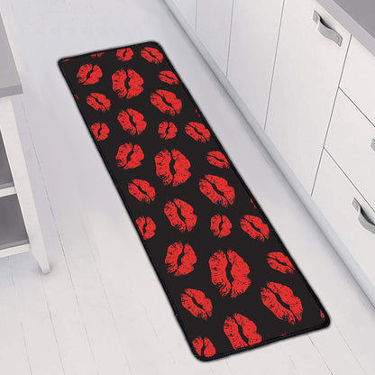 Black And Red Lips Pattern Print Long Kitchen Mat