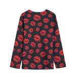 Black And Red Lips Pattern Print Long Sleeve Short Coat