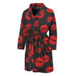 Black And Red Lips Pattern Print Men's Bathrobe