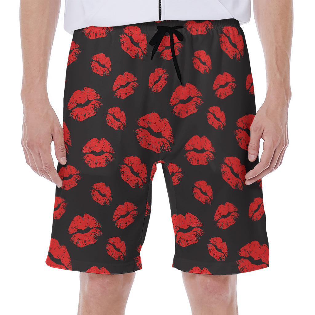 Black And Red Lips Pattern Print Men's Beach Shorts