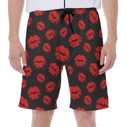 Black And Red Lips Pattern Print Men's Beach Shorts