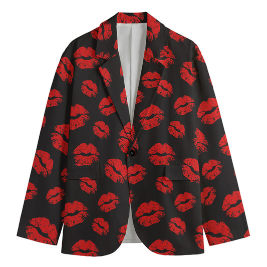 Black And Red Lips Pattern Print Men's Blazer