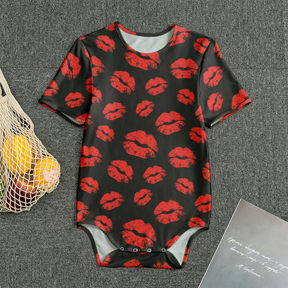Black And Red Lips Pattern Print Men's Bodysuit