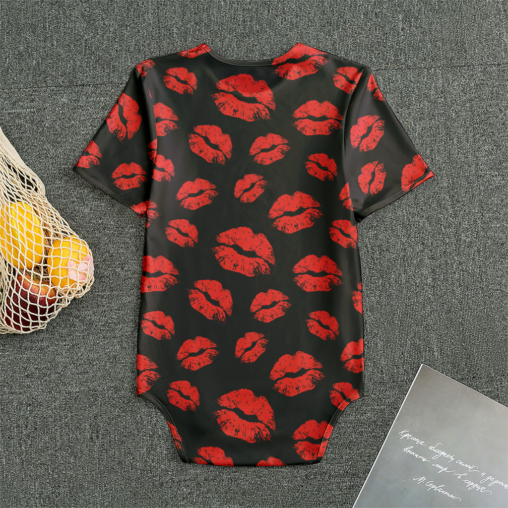 Black And Red Lips Pattern Print Men's Bodysuit