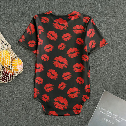 Black And Red Lips Pattern Print Men's Bodysuit