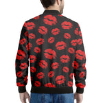Black And Red Lips Pattern Print Men's Bomber Jacket