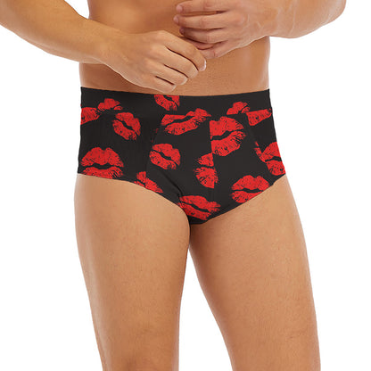 Black And Red Lips Pattern Print Men's Briefs