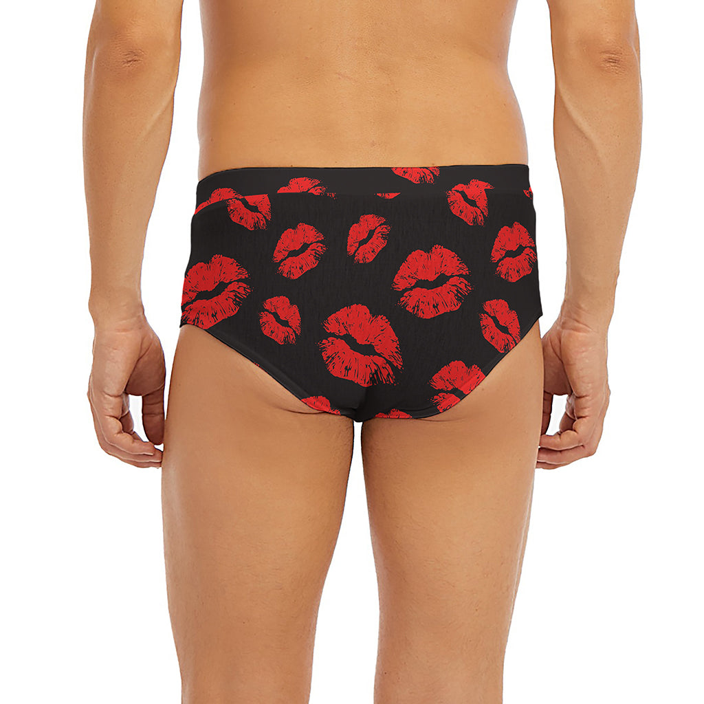 Black And Red Lips Pattern Print Men's Briefs