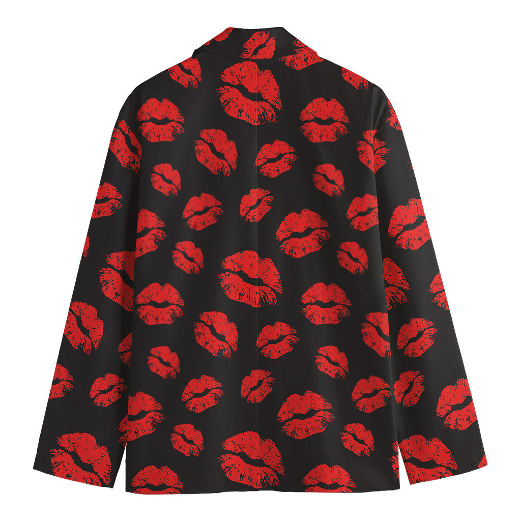 Black And Red Lips Pattern Print Men's Cotton Blazer