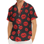 Black And Red Lips Pattern Print Men's Deep V-Neck Shirt