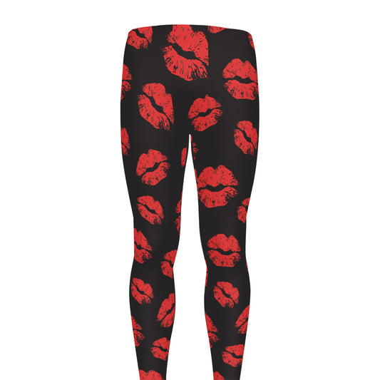 Black And Red Lips Pattern Print Men's leggings