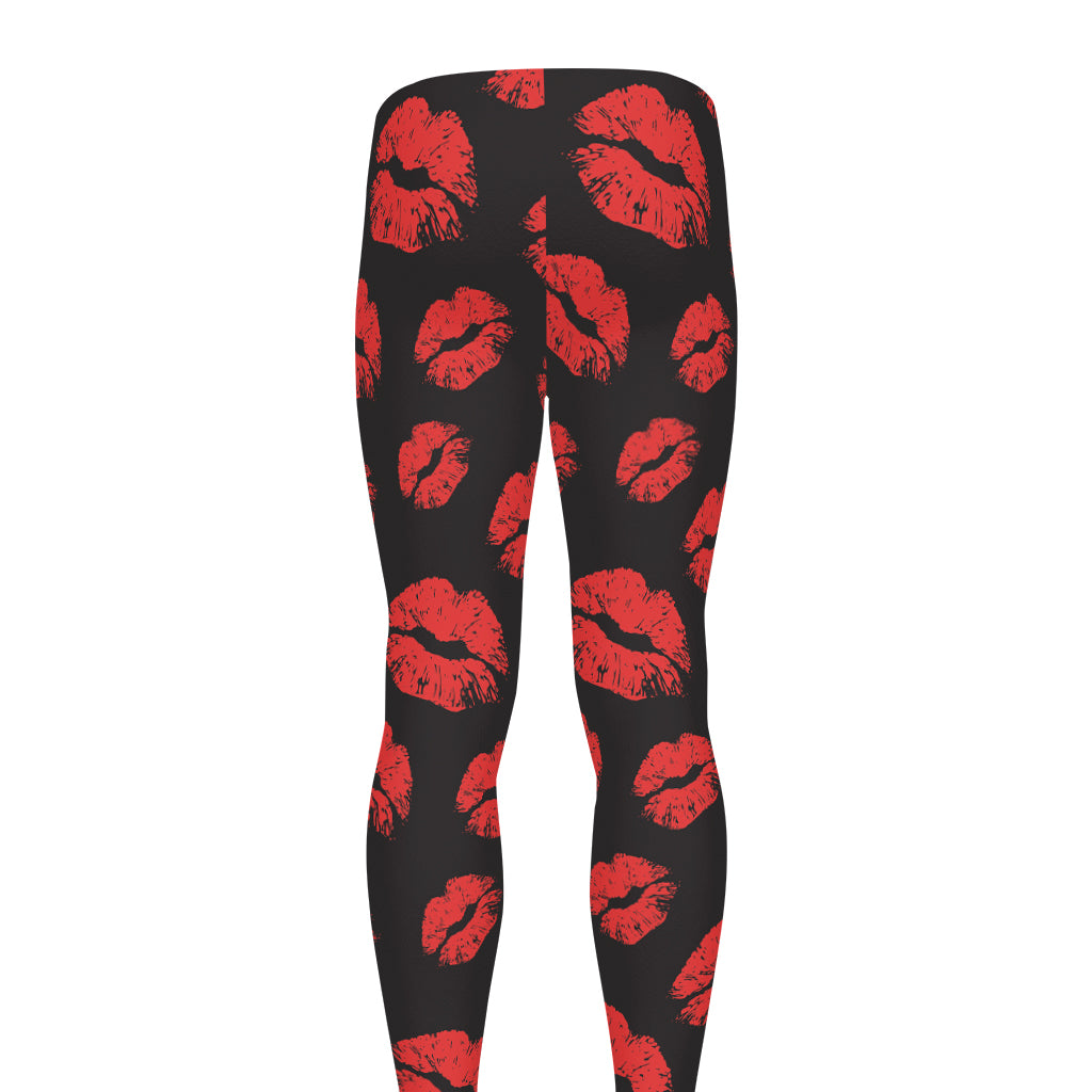 Black And Red Lips Pattern Print Men's leggings