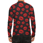Black And Red Lips Pattern Print Men's Long Sleeve Rash Guard