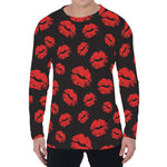 Black And Red Lips Pattern Print Men's Long Sleeve T-Shirt