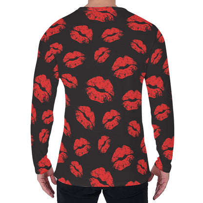 Black And Red Lips Pattern Print Men's Long Sleeve T-Shirt