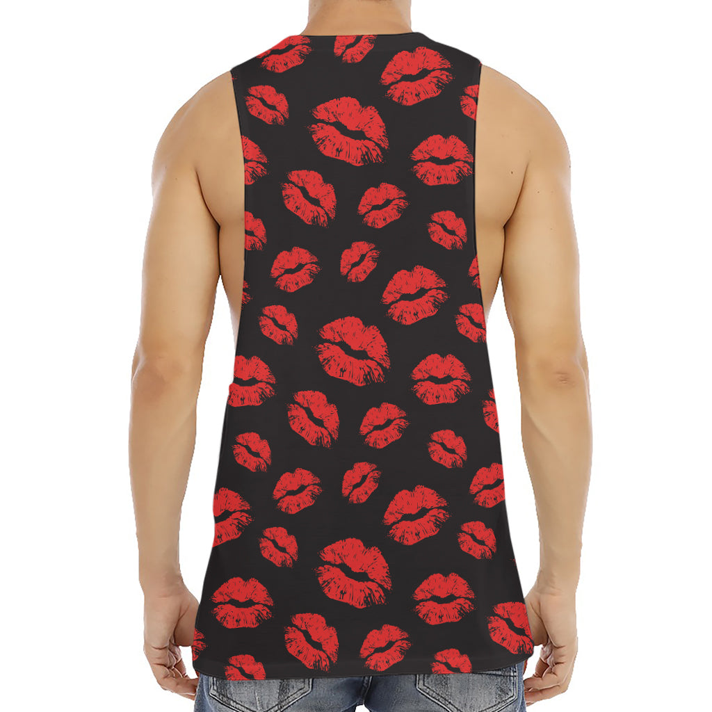 Black And Red Lips Pattern Print Men's Muscle Tank Top