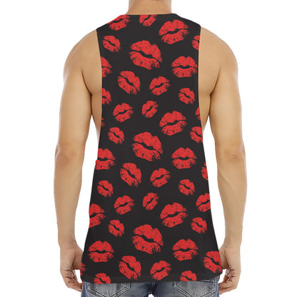 Black And Red Lips Pattern Print Men's Muscle Tank Top