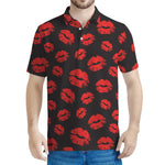 Black And Red Lips Pattern Print Men's Polo Shirt