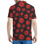Black And Red Lips Pattern Print Men's Polo Shirt