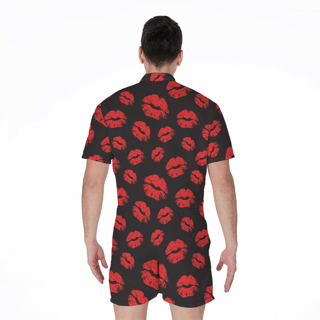 Black And Red Lips Pattern Print Men's Rompers