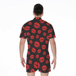 Black And Red Lips Pattern Print Men's Rompers
