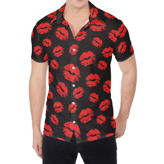Black And Red Lips Pattern Print Men's Shirt