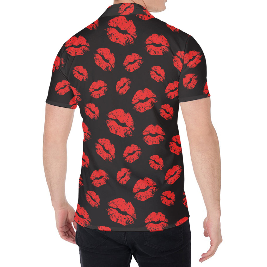 Black And Red Lips Pattern Print Men's Shirt