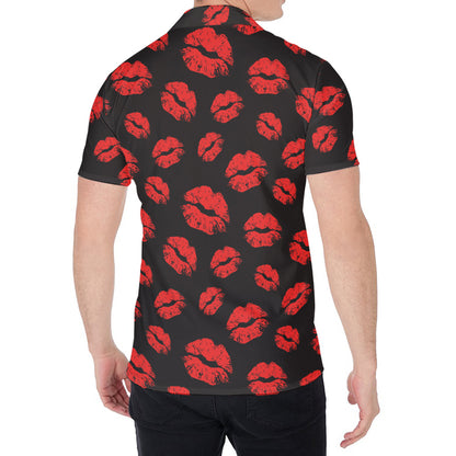 Black And Red Lips Pattern Print Men's Shirt