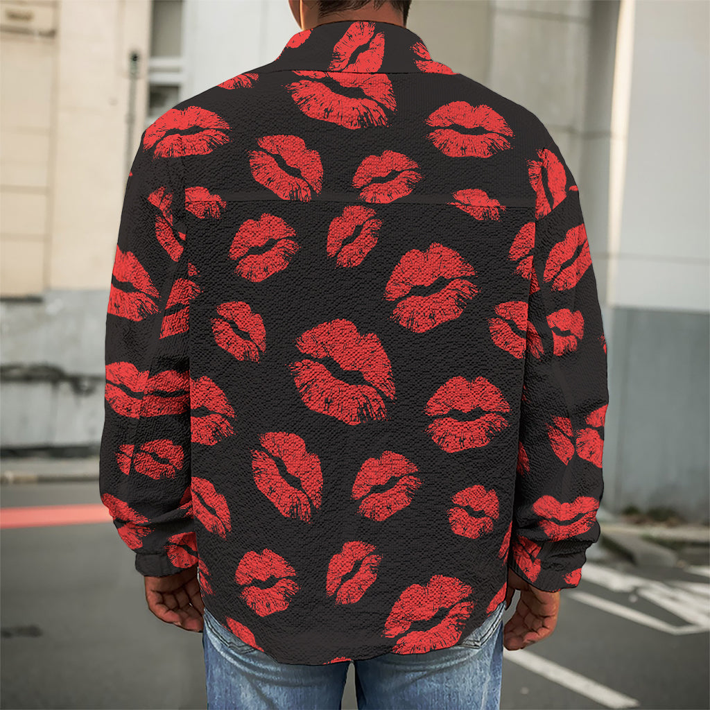 Black And Red Lips Pattern Print Men's Shirt Jacket