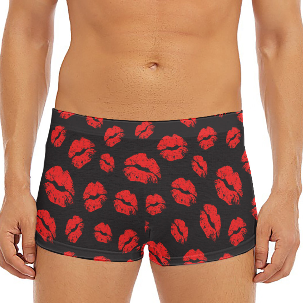 Black And Red Lips Pattern Print Men's Short Boxer Briefs