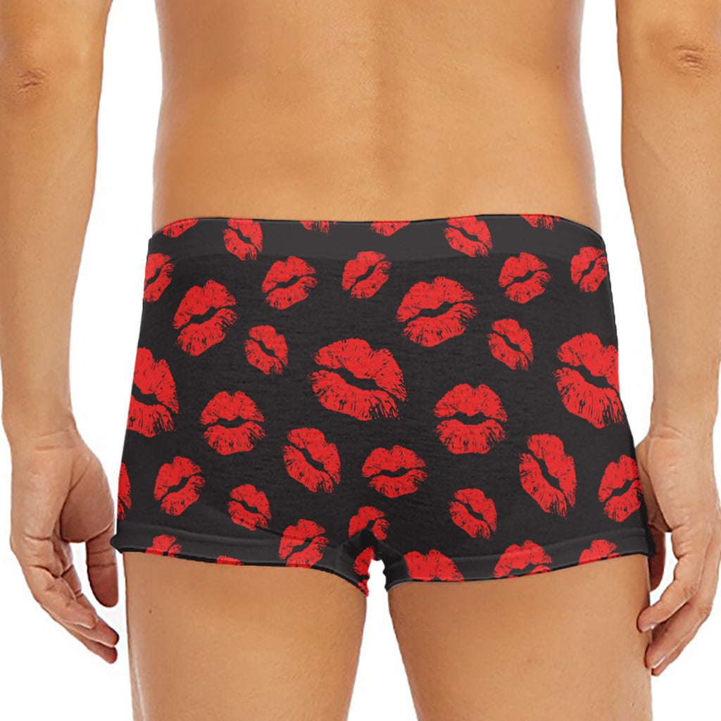 Black And Red Lips Pattern Print Men's Short Boxer Briefs