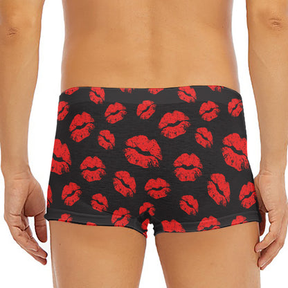 Black And Red Lips Pattern Print Men's Short Boxer Briefs