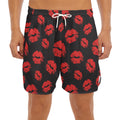 Black And Red Lips Pattern Print Men's Split Running Shorts