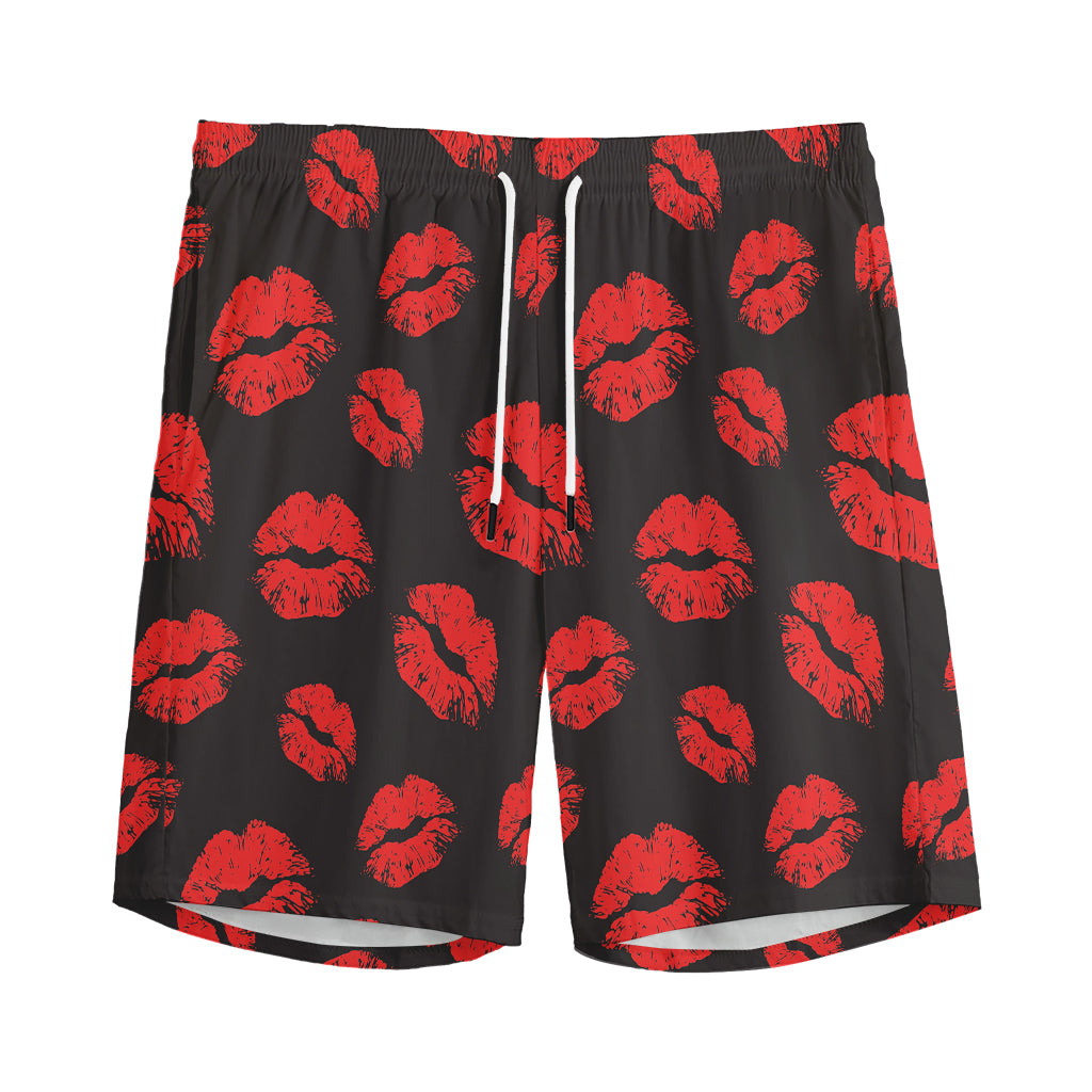 Black And Red Lips Pattern Print Men's Sports Shorts