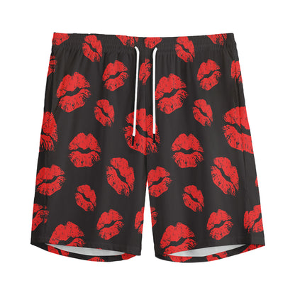 Black And Red Lips Pattern Print Men's Sports Shorts