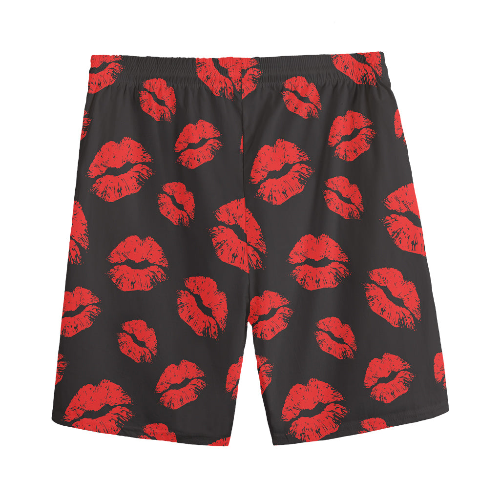 Black And Red Lips Pattern Print Men's Sports Shorts