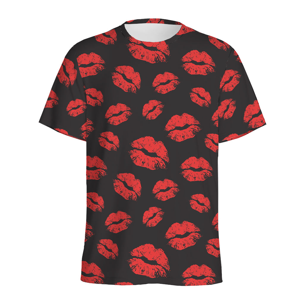 Black And Red Lips Pattern Print Men's Sports T-Shirt