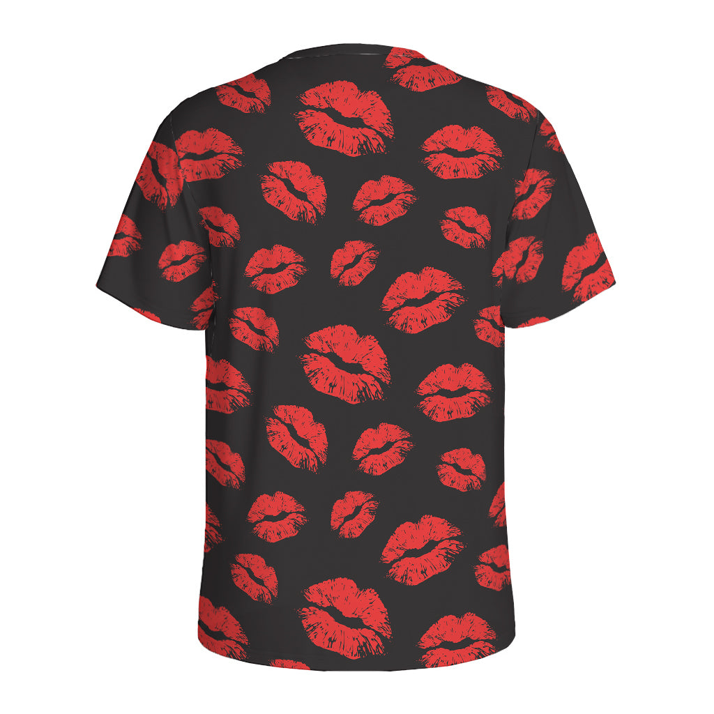 Black And Red Lips Pattern Print Men's Sports T-Shirt