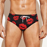 Black And Red Lips Pattern Print Men's Swim Briefs